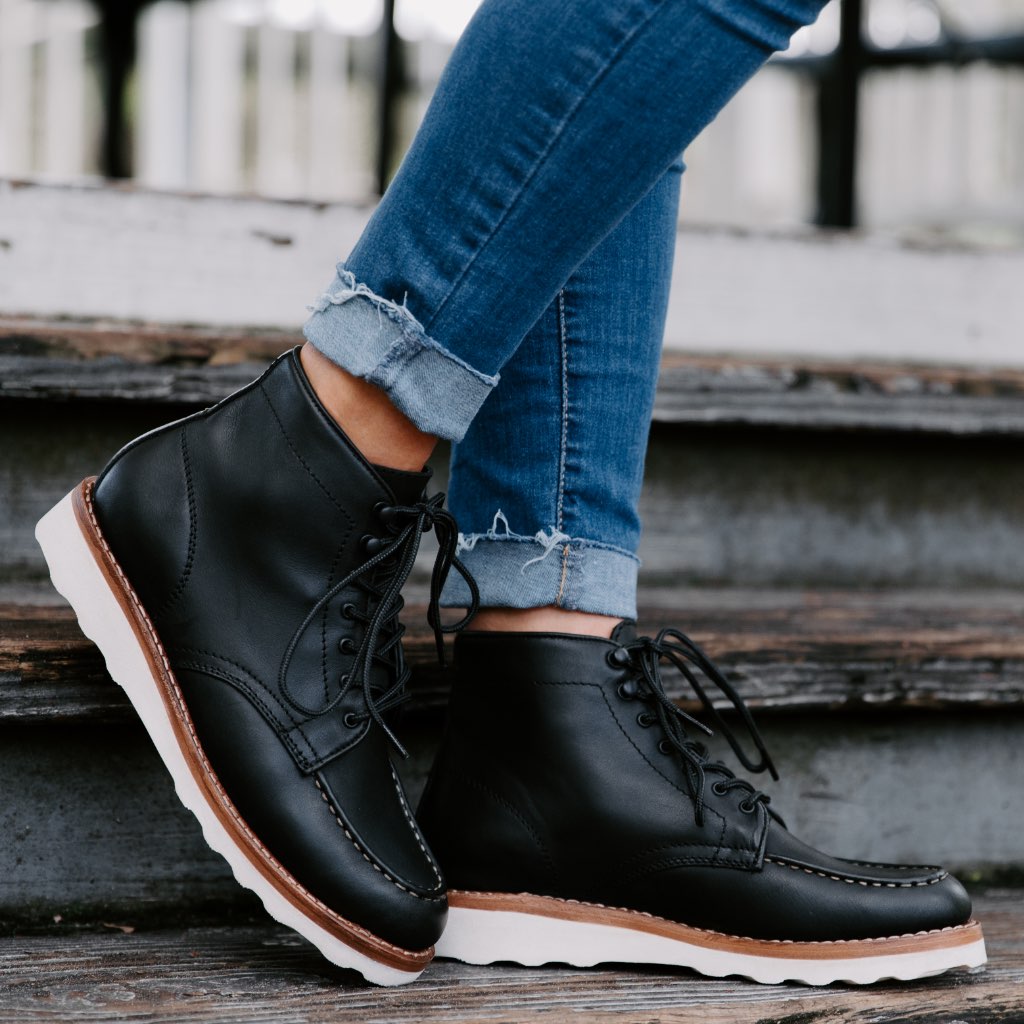 Women's Diplomat Moc Boot Black Leather - Thursday Boot Company