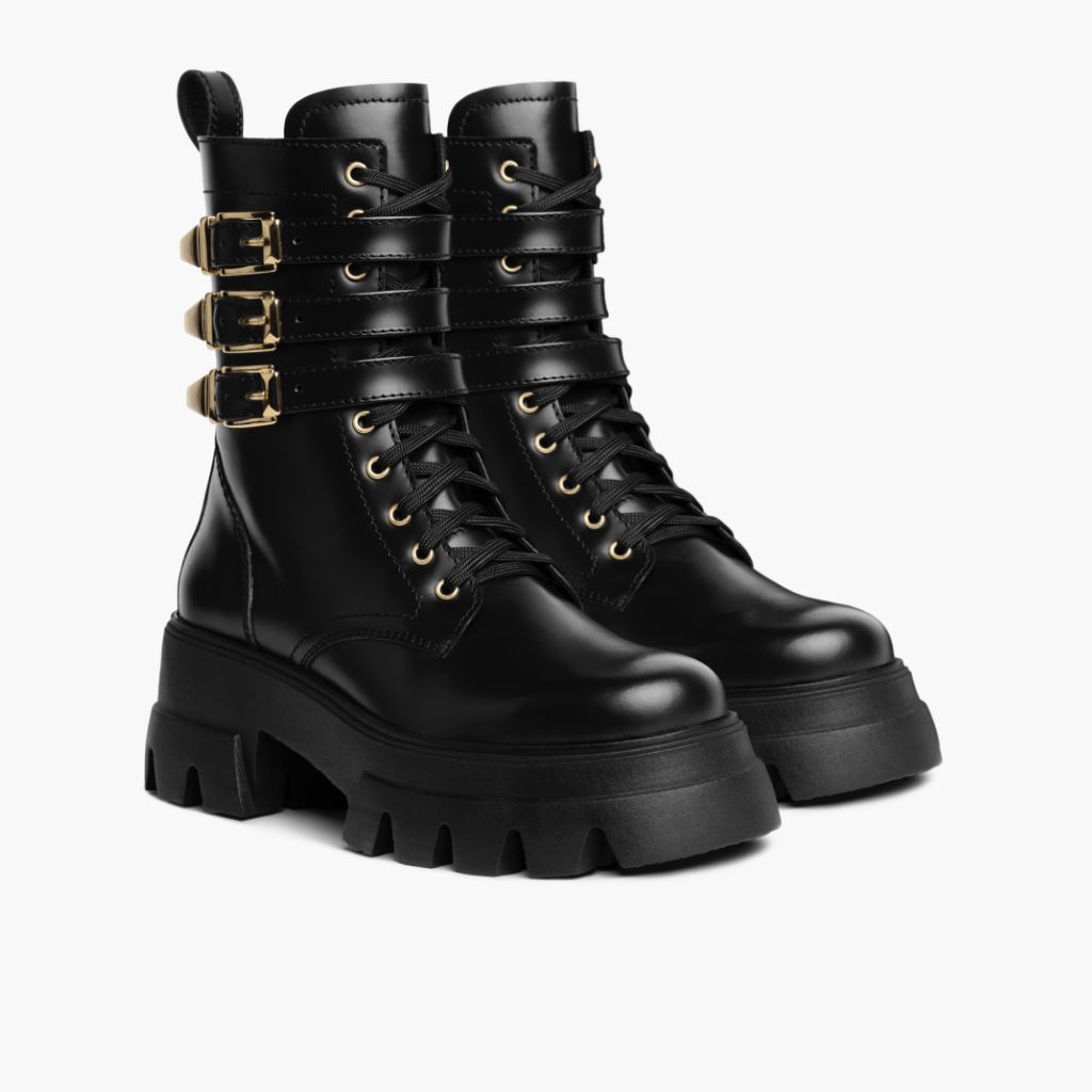 black and gold hiker boots