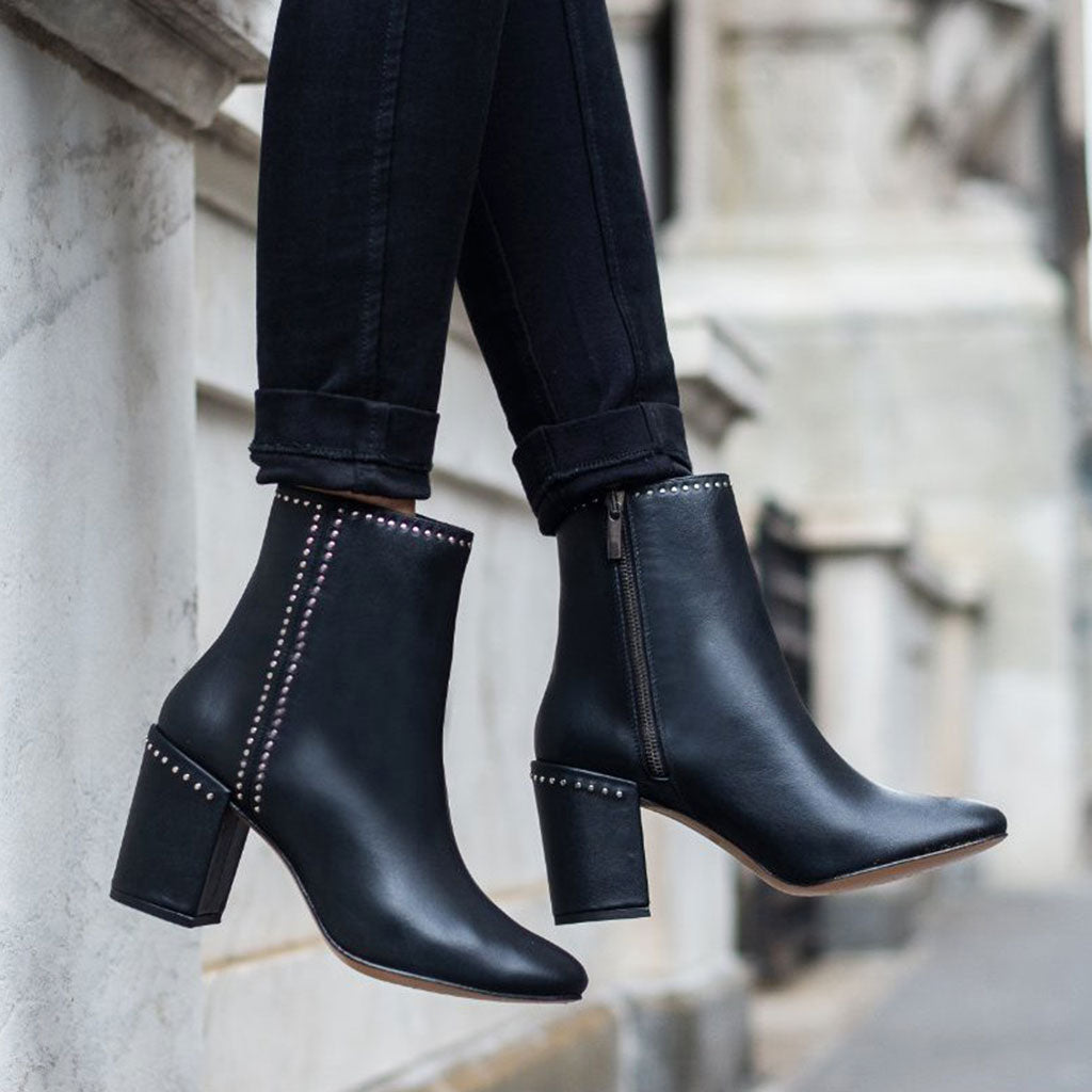 womens black studded booties