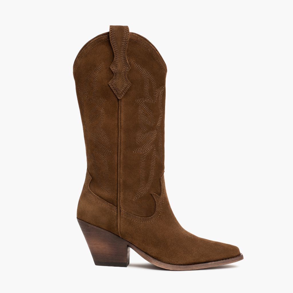 Women's Western Rodeo Boot In Brown 'Cinnamon' Suede - Thursday Boots