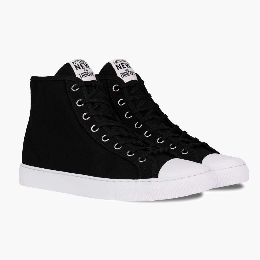 high top black and white sneakers