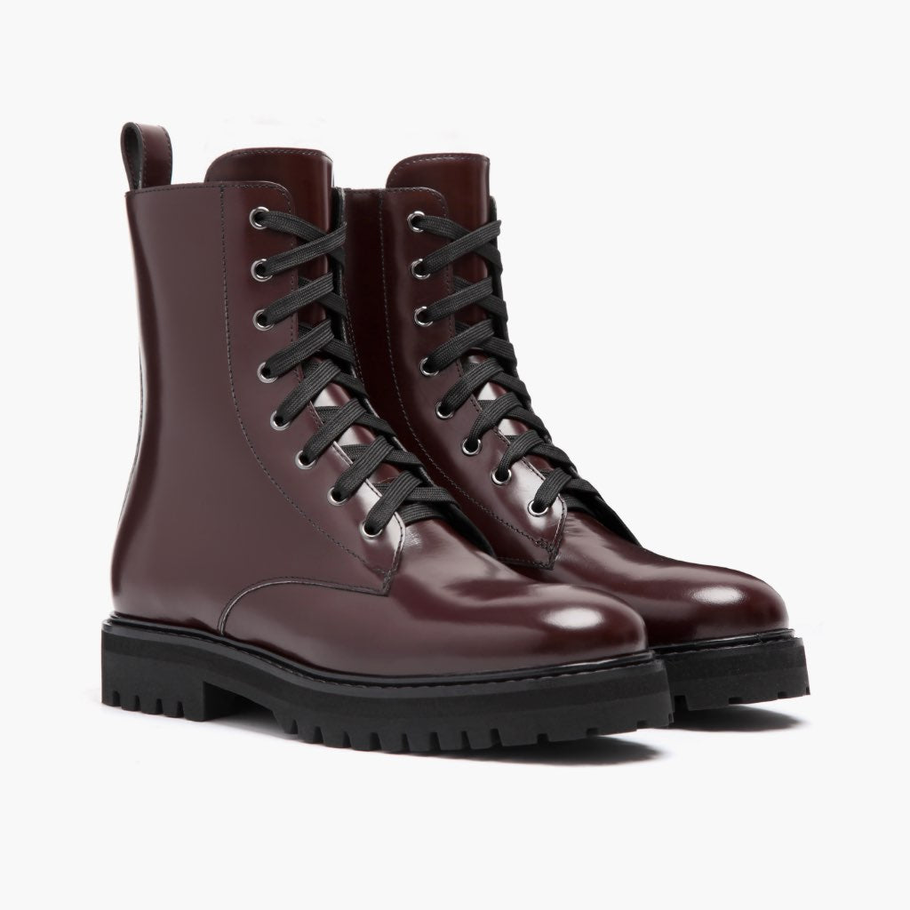 Women's Combat Boot in Burgundy Leather 