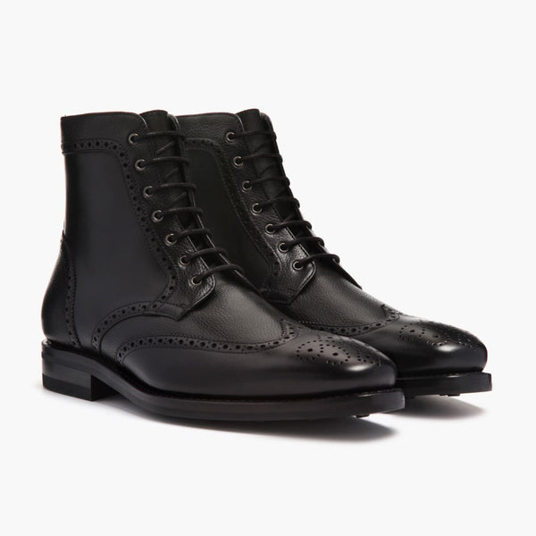 Men's Black Leather Wingtip Lace-Up 