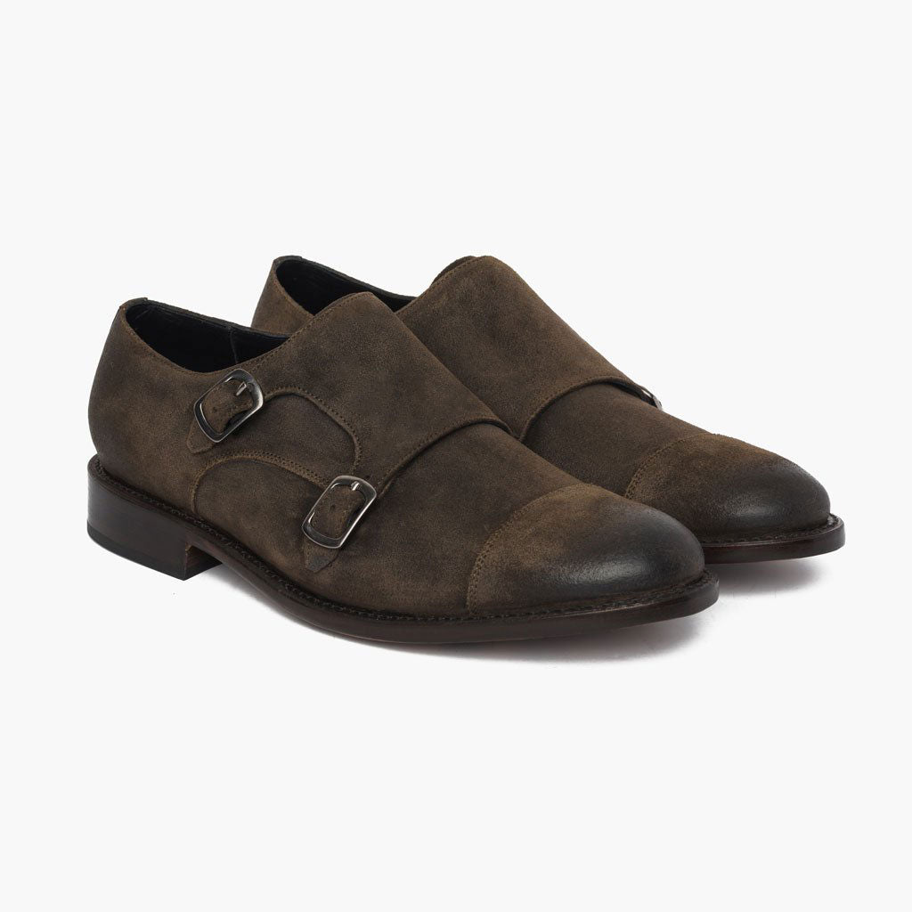 grey suede monk strap shoes