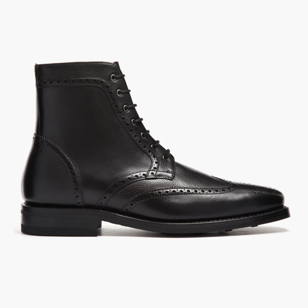 Men's Black Leather Wingtip Lace-Up Boot - Thursday Boot Company
