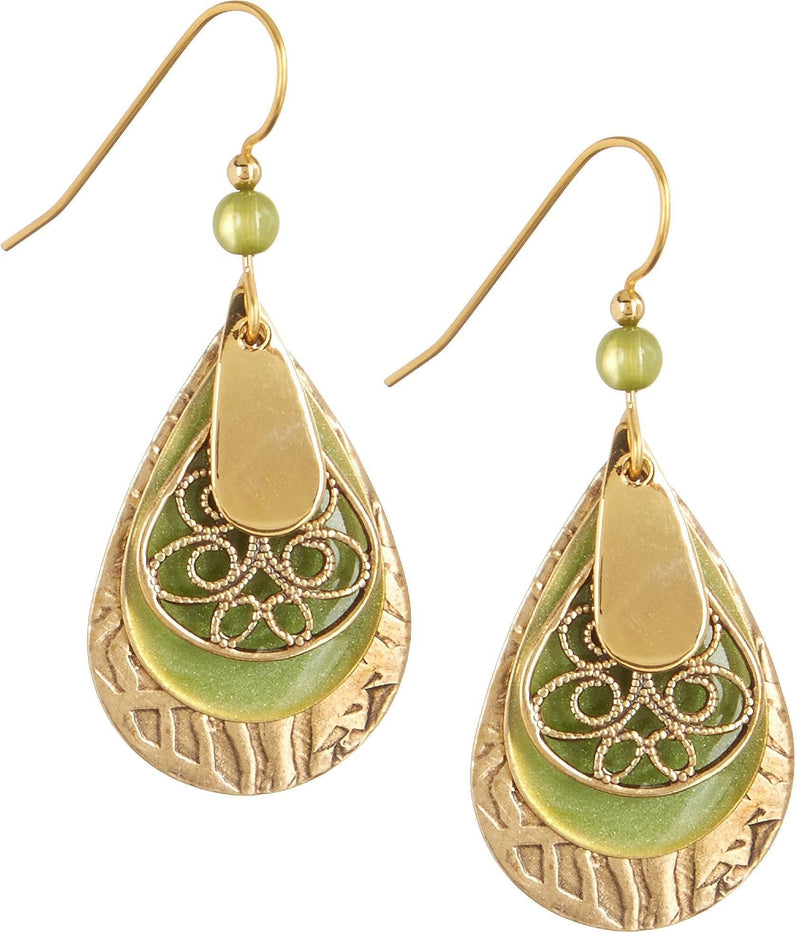 Green Enamel And Gold Filigree Teardrop Earrings | Shelburne Country Store