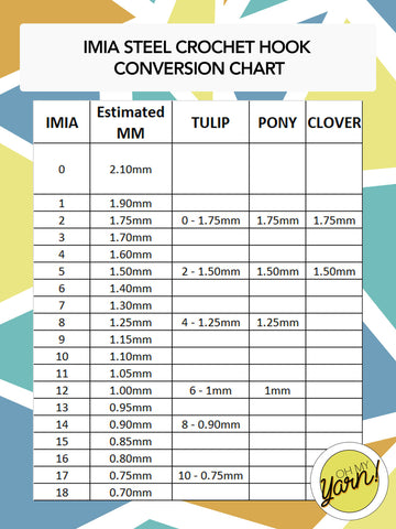 IMIA steel crochet hook conversion chart