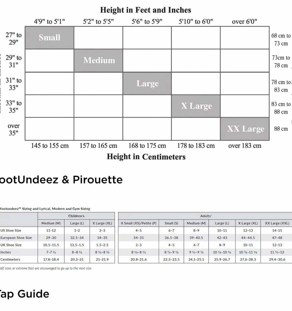 Capezio Fishnet Size Chart