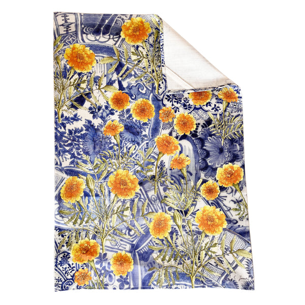 Marigold and Delft Cotton Tea Towel