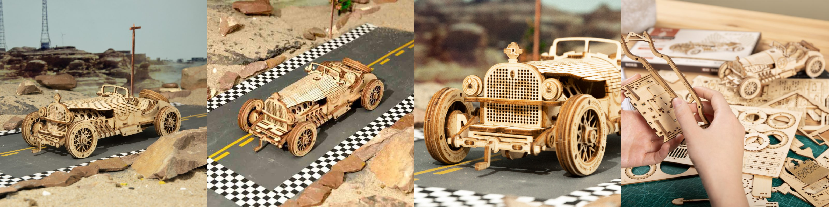 Maquette 3d en bois d'une voiture vintage tacot - Rokr-Robotime