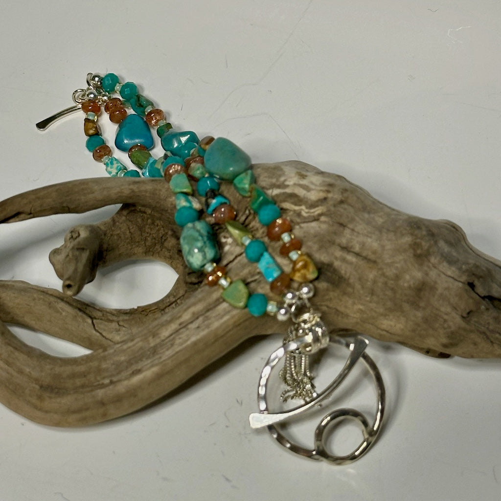 .925 TASSEL BRACELET WITH TURQUOISE AND SUNSTONE BR439