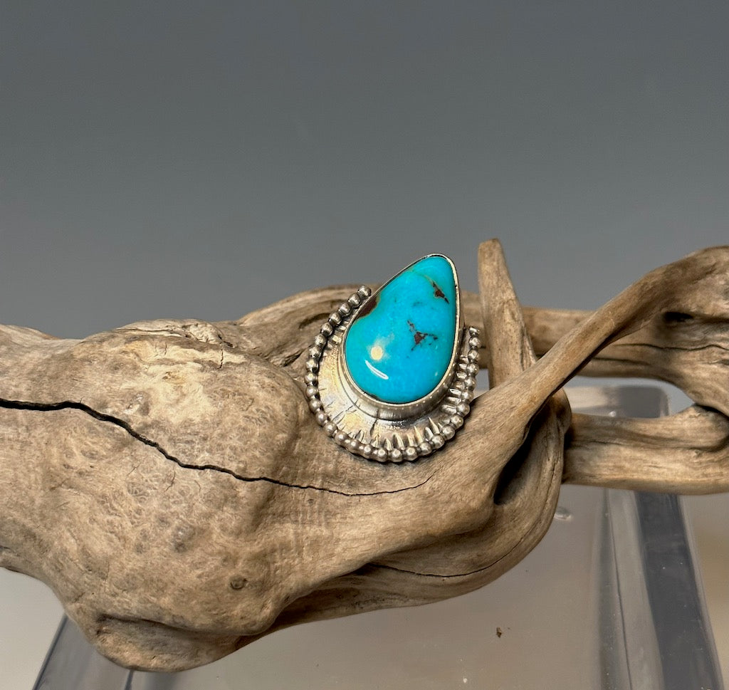 TURQUOISE ADJUSTABLE STERLING SILVER RING WK16