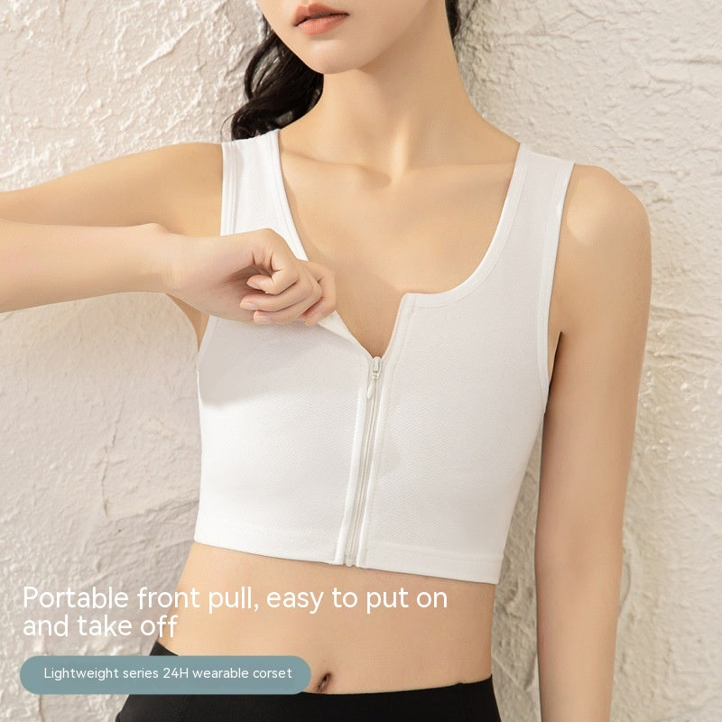 DAZY Contrast Binding Zip Up Crop Cami Top Sports Shockproof Vest