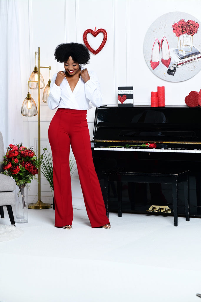 Sophisticated Take Red High-Waisted Trouser Pants