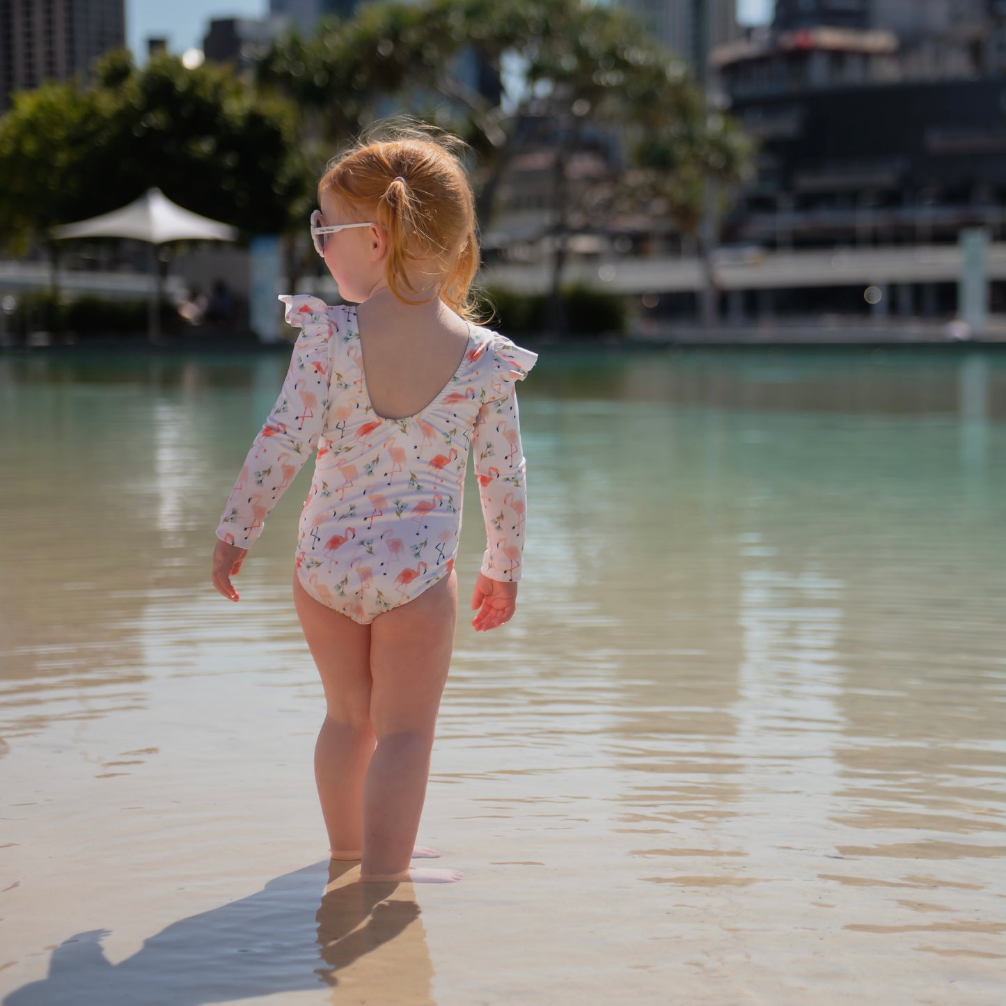 Load image into Gallery viewer, Long Sleeve Flutter Swimsuit in Flamingo
