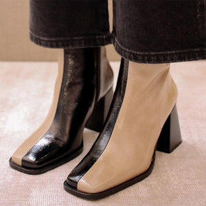 Leather British Style Flat Boots Black Pointed Toe Boots Handsome Motorcycle Boots Women's Boots - ladystreets 