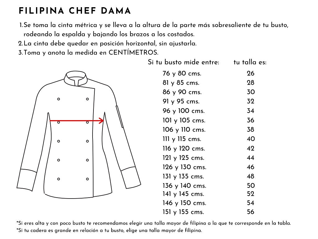 Tabla de medidas filipina para dama ICUM Unser Uniformes