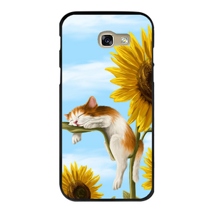 Cat And Sunflower Back Printed Black Hard Phone Case