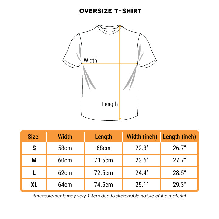 Teezbee.com - Sizing Chart (Oversize T-shirt)