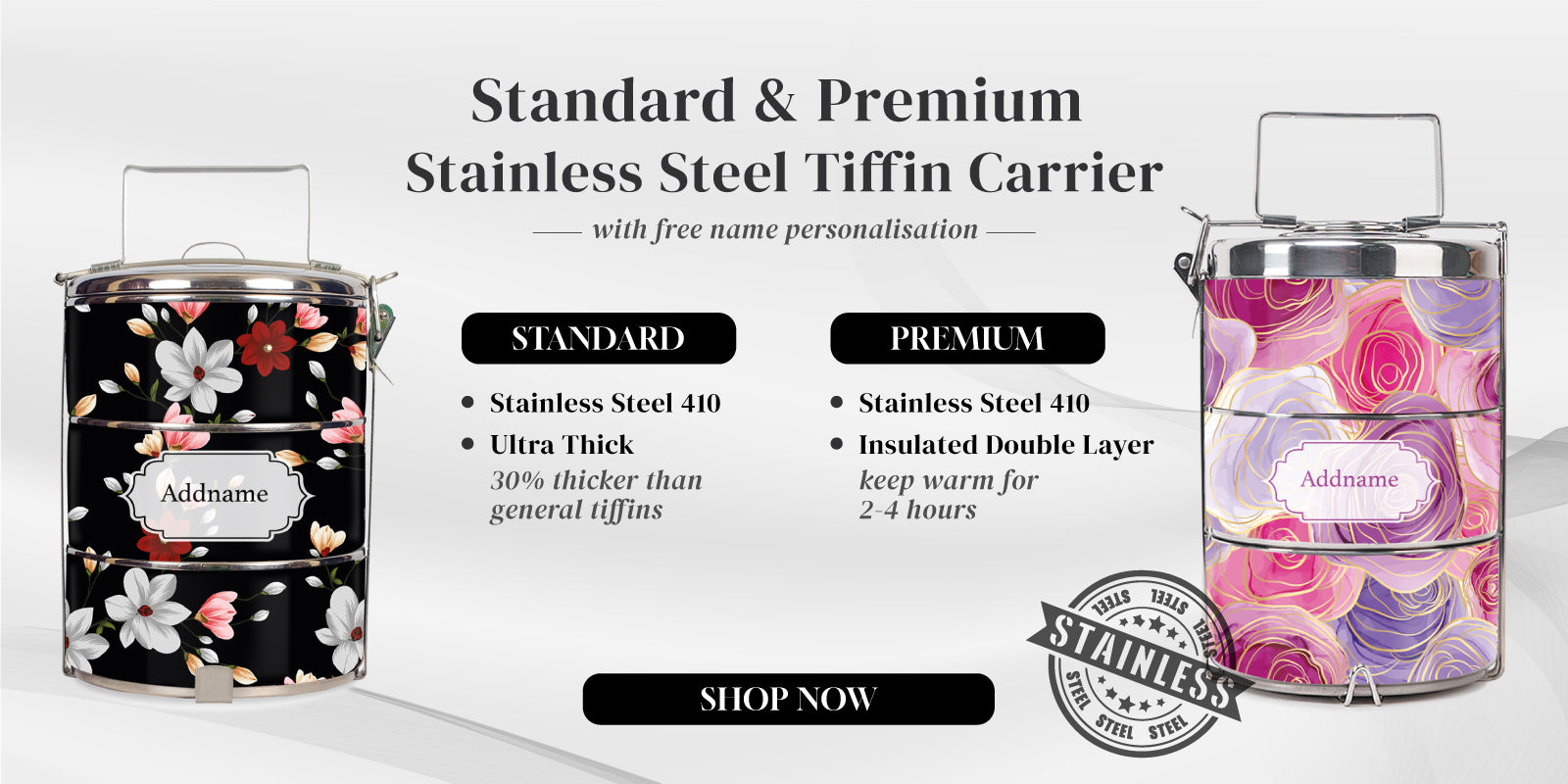 Teezbee.com | Personalised Stainless Steel Tiffin Carrier