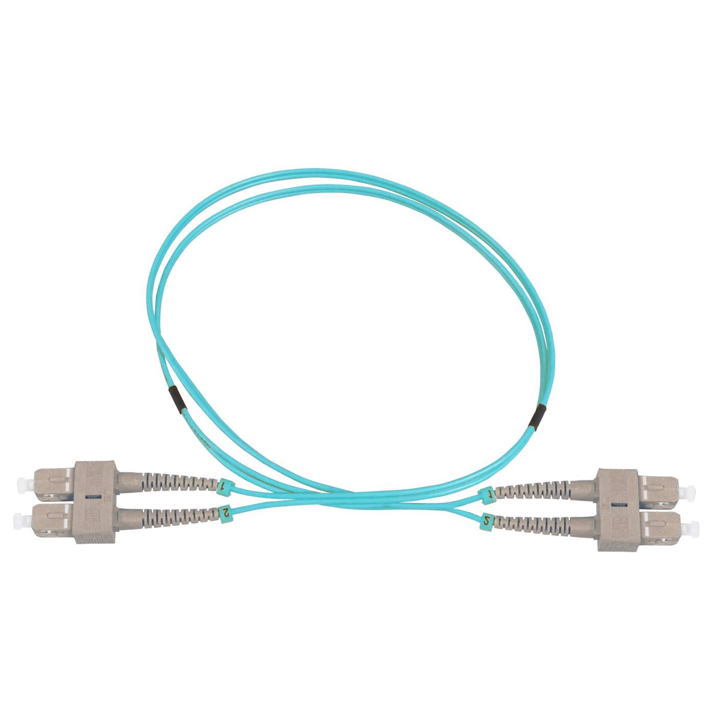 15 m SC to SC UPC Fiber Optic Patch Cable, 2.0 mm, Duplex, OFNR, OM3 Multimode, Aqua