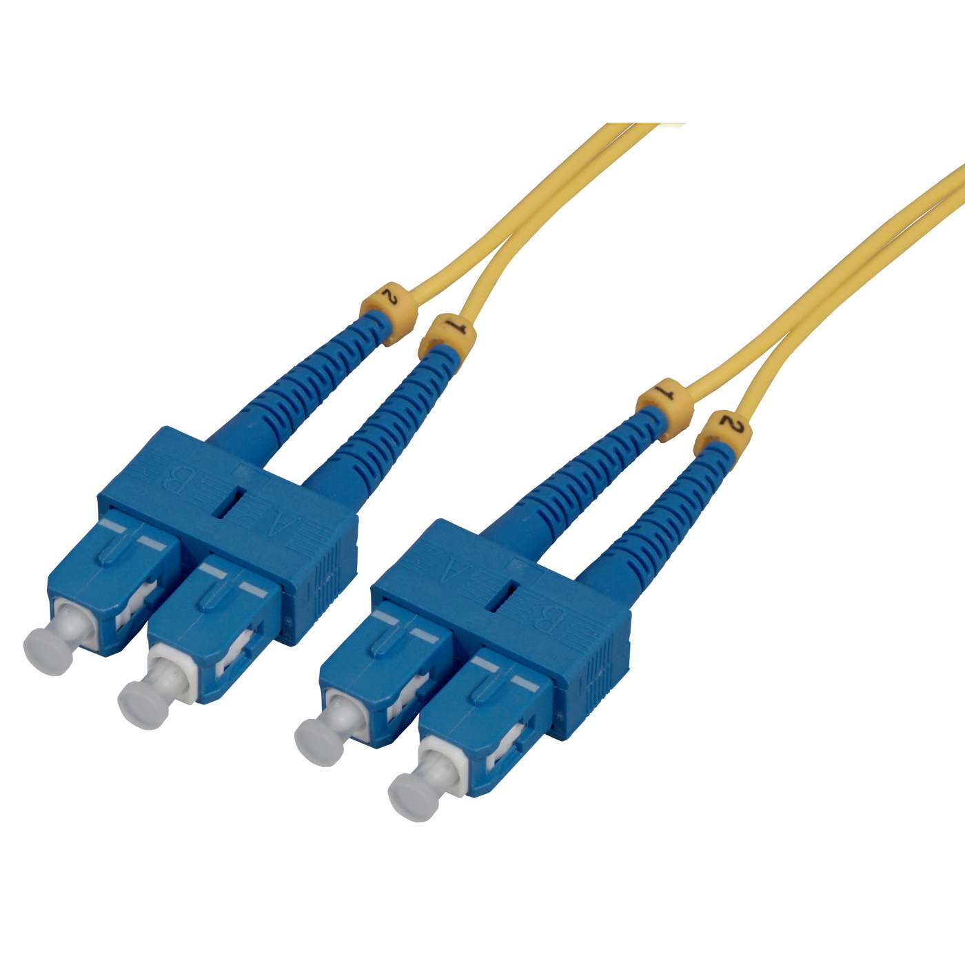  2 m SC to SC UPC Fiber Optic Patch Cable, 2.0 mm, Duplex, OFNR, Singlemode BIF, Yellow