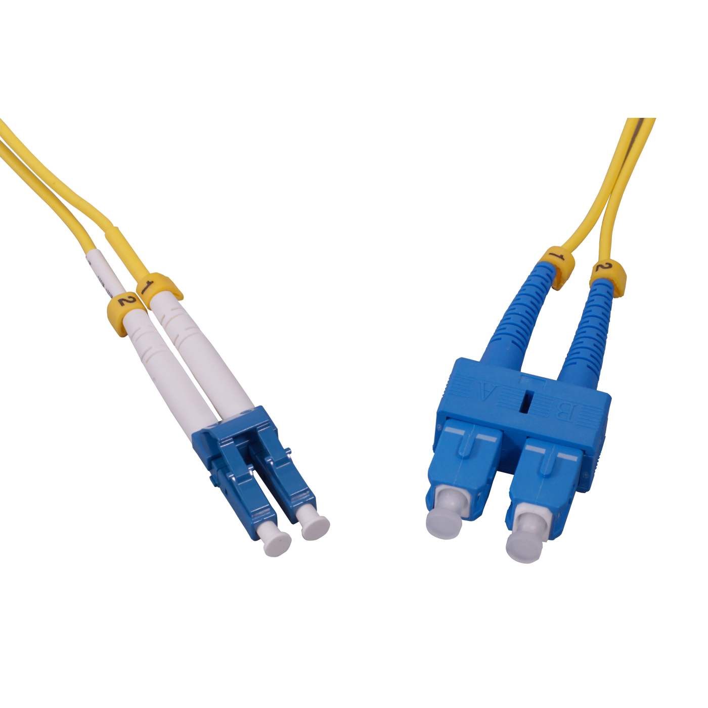 20 m LC to SC UPC Fiber Optic Patch Cable, 2.0 mm, Duplex, OFNR, Singlemode BIF, Yellow