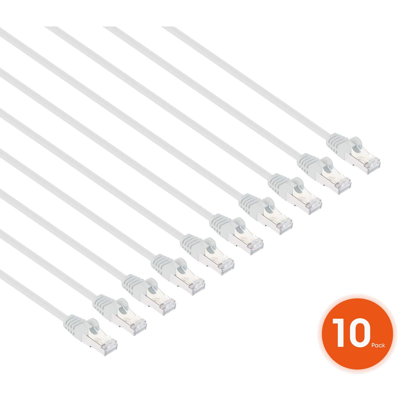Cat8.1 U/FTP Slim Network Patch Cable, 1.5 ft., White, 10-Pack
