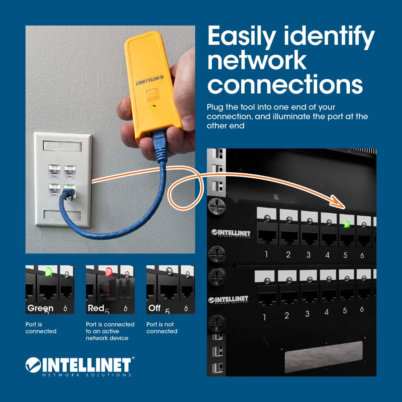 Port Identifier Cat6 Punch-Down Keystone Jack with LED, Transparent, 25-Pack