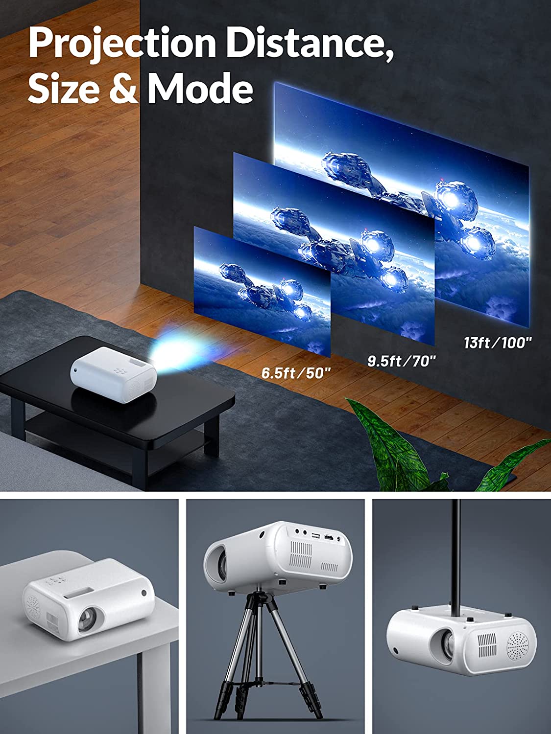 Native 1080P WiFi Projector, AKIYO 300'' Max iOS & Android Wireless  Connection Phone Projector, Portable Video Home Outdoor Movie Projector,  Support HDMI, TV Stick, USB, PS5, Carrying Case Included