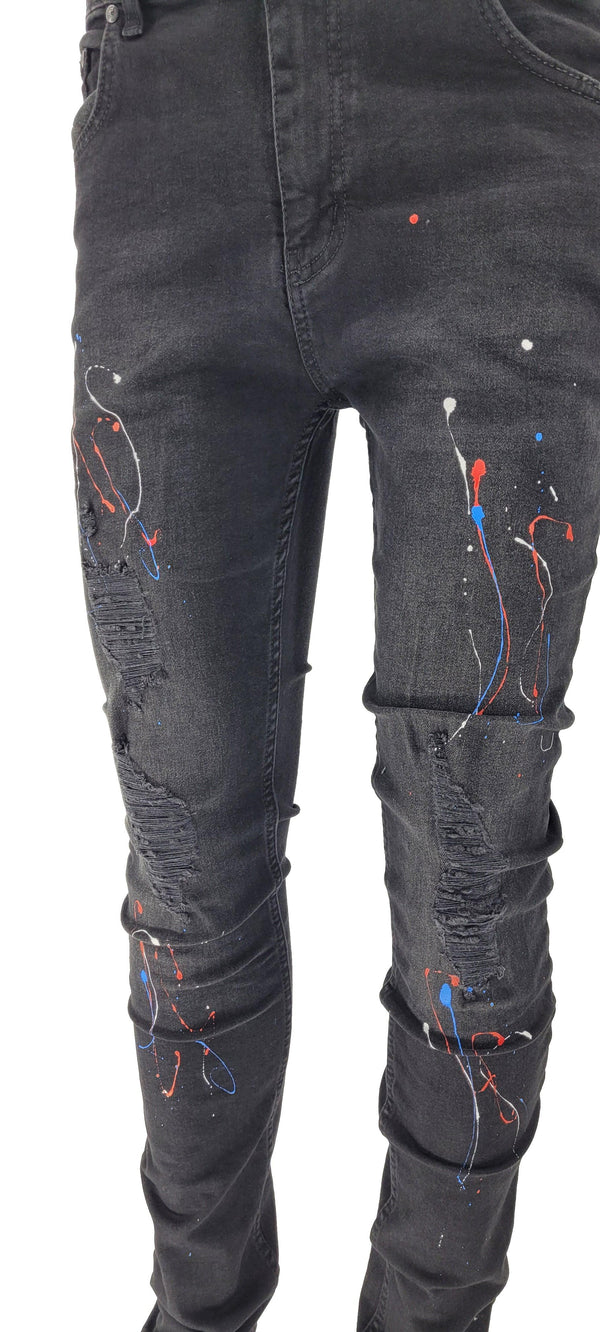 Patchwork Paint Splatter Jeans Black