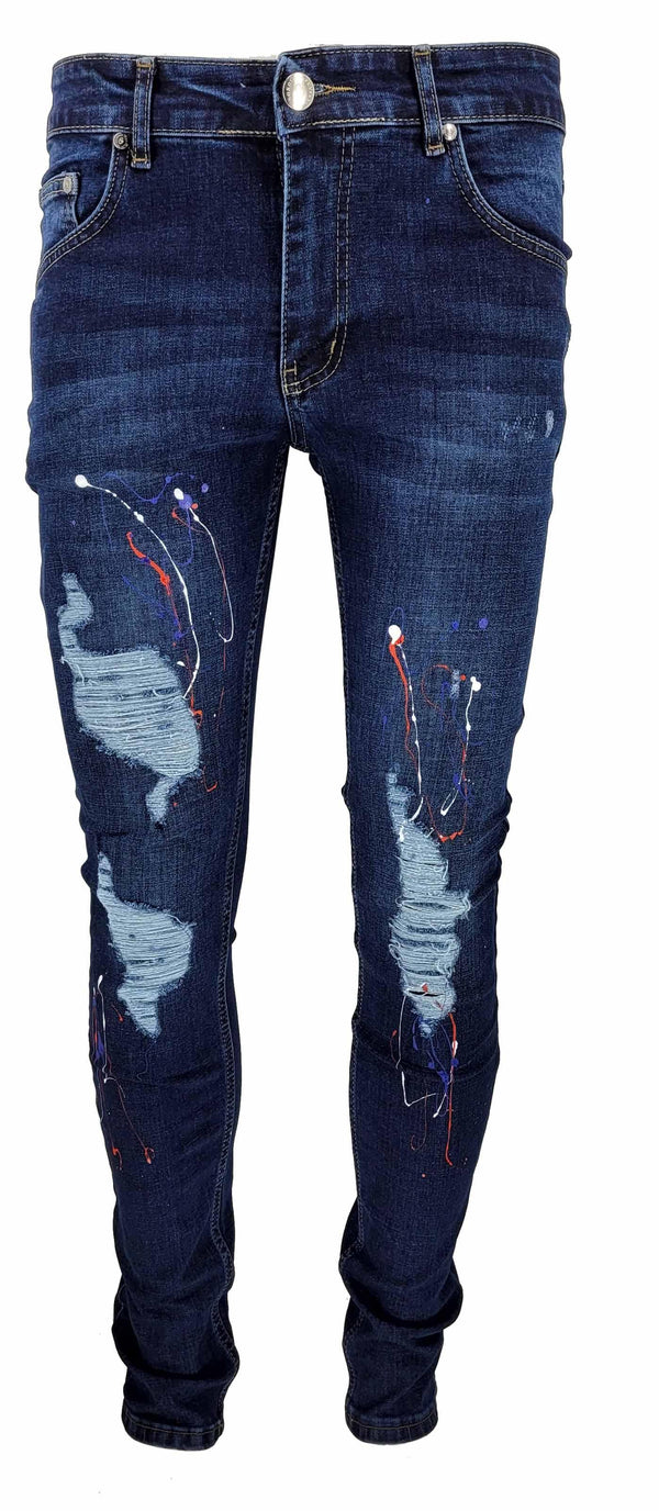 Ripped Jeans with Multi-Paint Splatter (Tinted Light Blue)