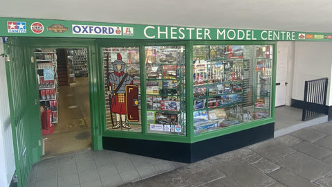 Chester Model Centre frontage on Bridge Street Row, Chester, UK
