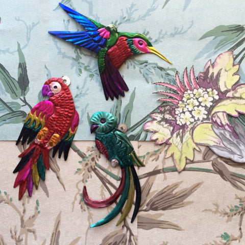 Mexican tin bird decorations