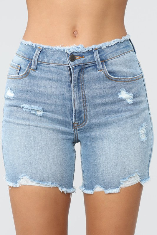 Light Washed Distressed High Rise Bermuda Shorts – Glitz Couture Boutique