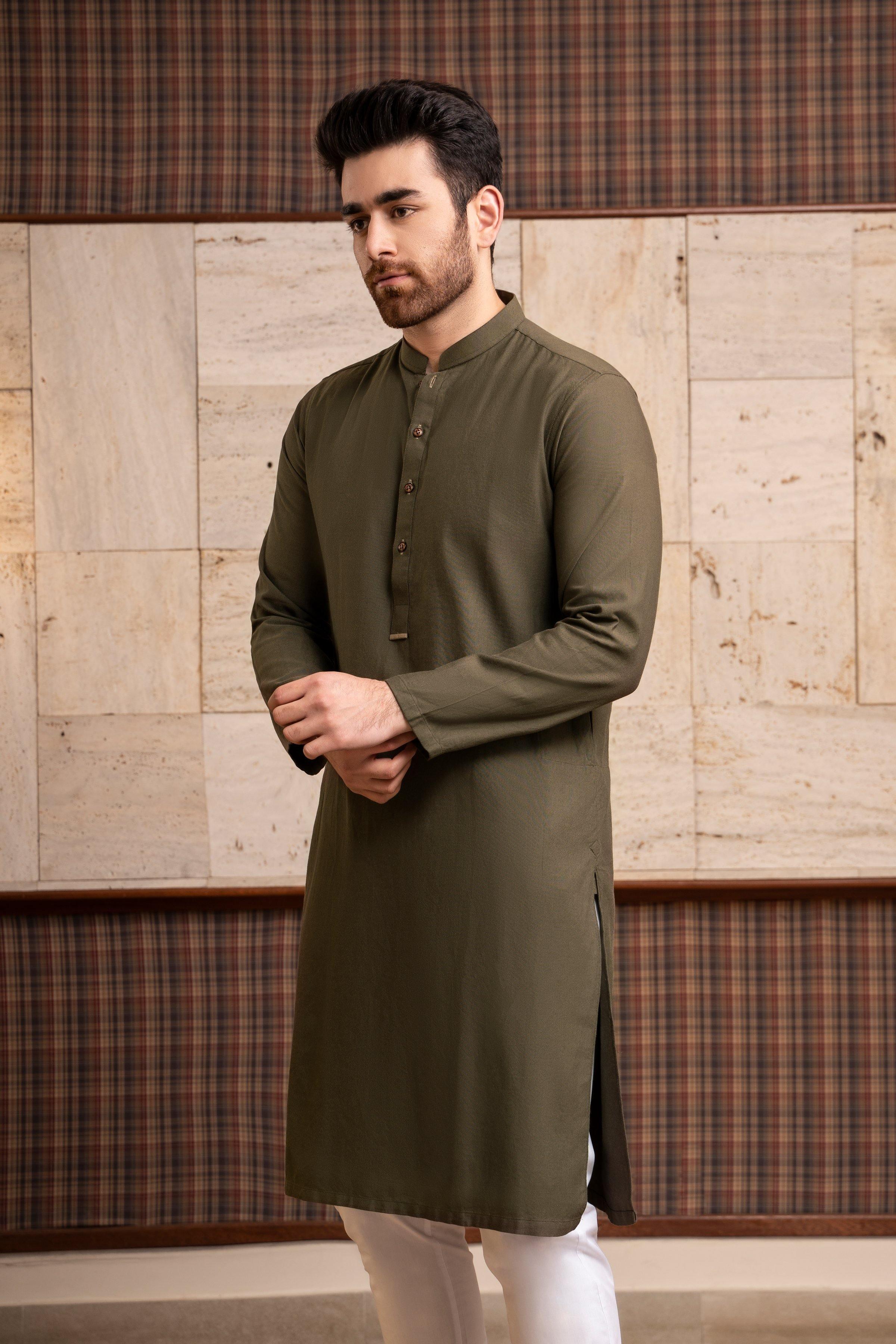 Dark Mehandi Kurta Pajama For Men