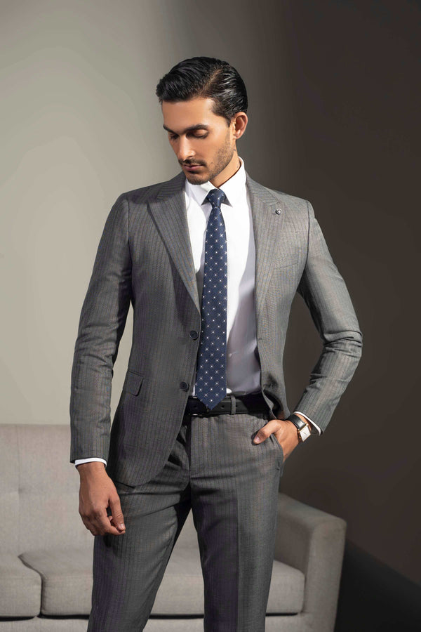 Charcoal gray two-piece suit