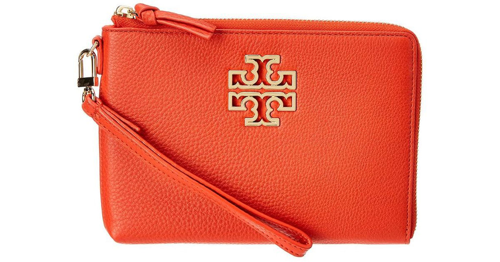 Tory Burch Britten Large Pebbled Leather Zip Pouch Wristlet