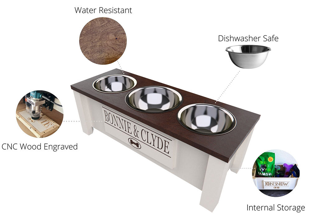 3 bowl elevated dog feeder with storage drawer (WH-FL) – The