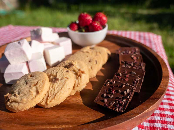 S’mores recipe with wine-roasted strawberries and Vine to Bar dark chocolate