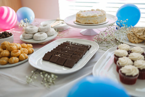 Baby shower dessert table idea from Vine to Bar Chocolate