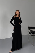 Load image into Gallery viewer, Shoulder Cutout Flare Maxi Dress in Black
