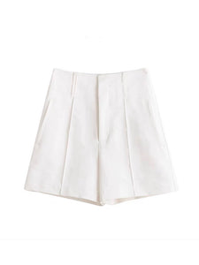 High Waist Cotton Line Shorts in White