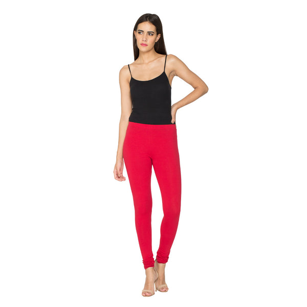 Libertina Pink (Rasberry) Solid Jersey Lycra Churidar Leggings for Wom