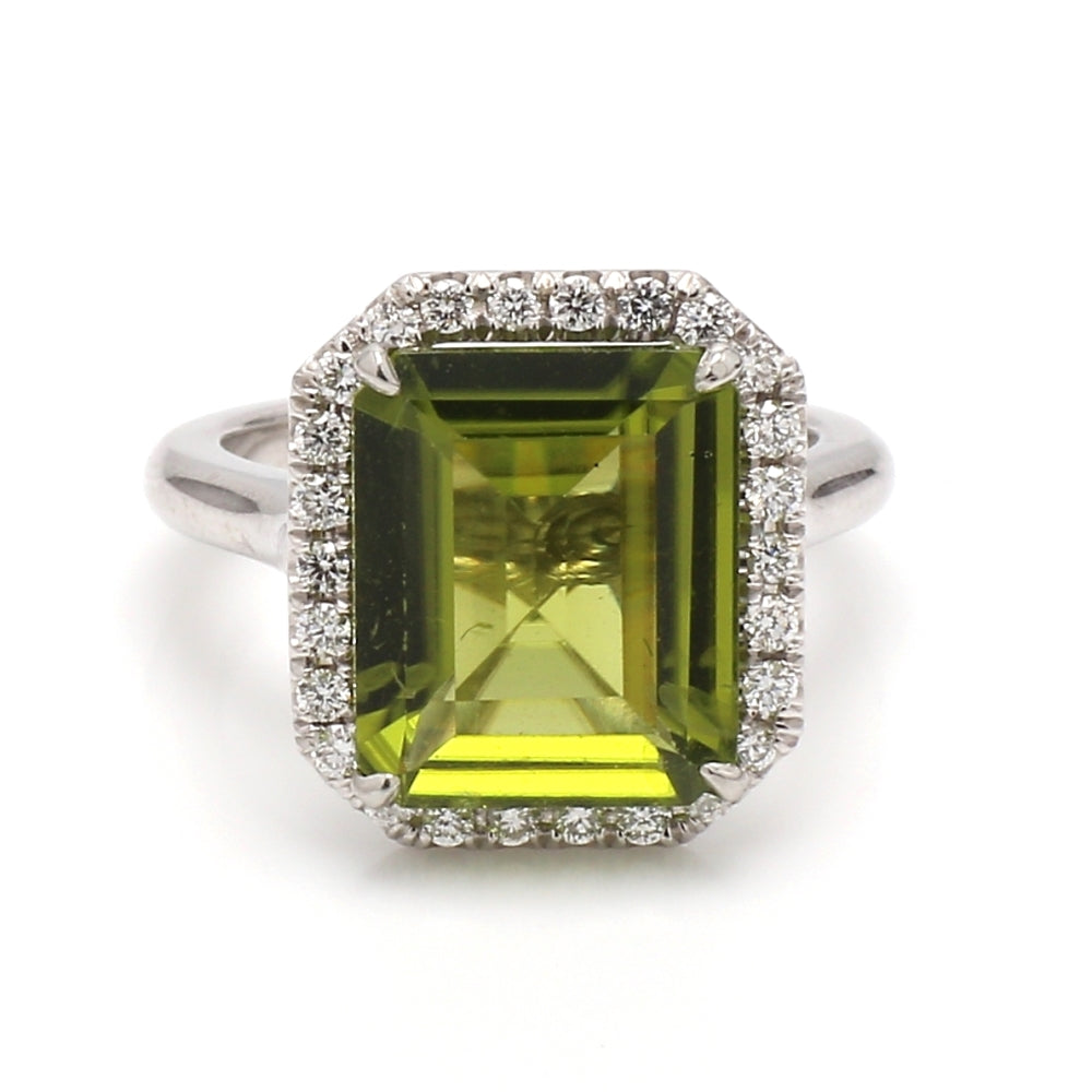 5.05ct Emerald Cut Peridot Ring | Goldstein Diamonds