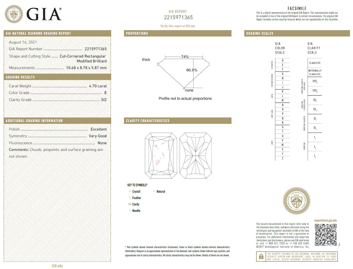 4.70ct E SI2 Radiant Cut Diamond Ring - GIA Certified