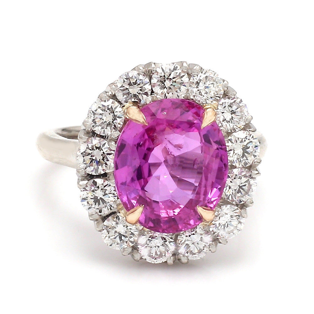 3.05 carat Cushion Cut Ceylon Pink Sapphire and Diamond Pendant