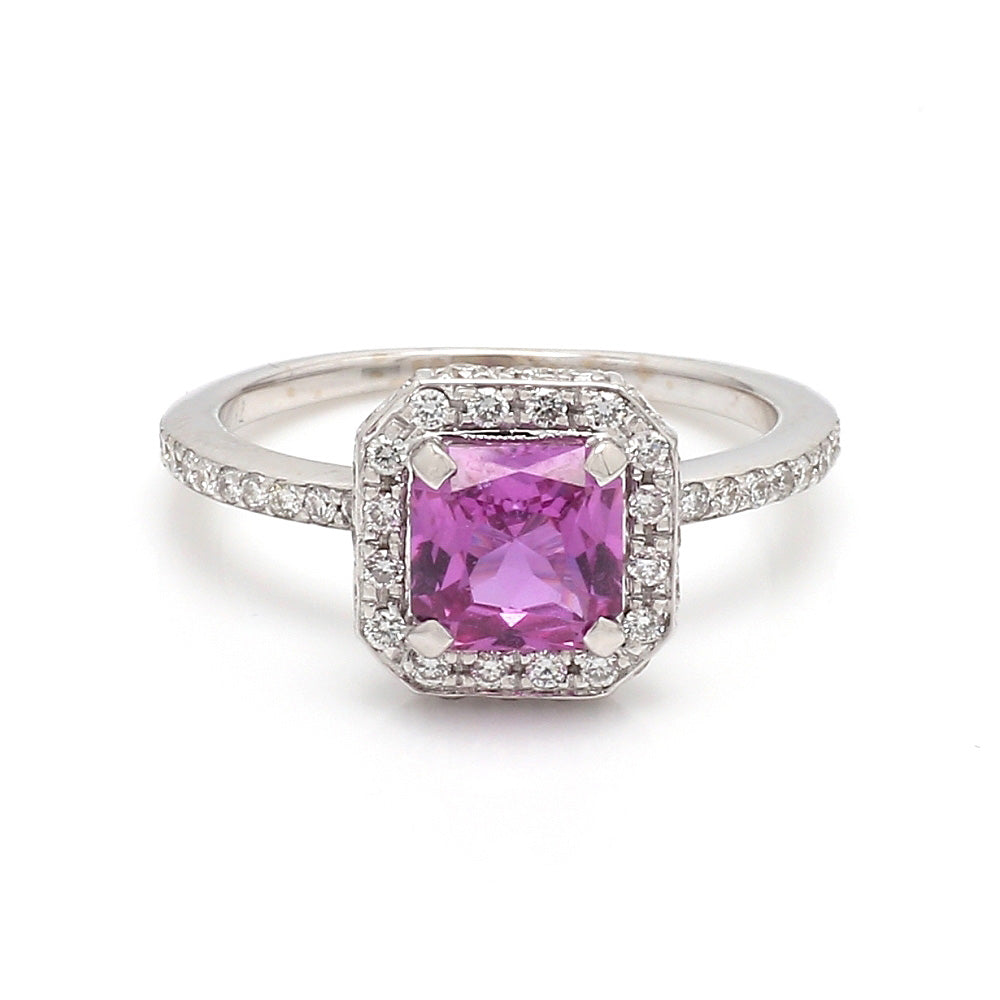 1.51ct Square Cut Pink Sapphire Ring | Goldstein Diamonds