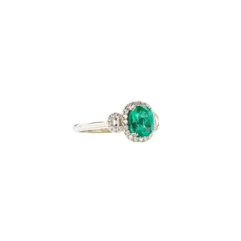 18 Karat White Gold Emerald And Diamond Ring