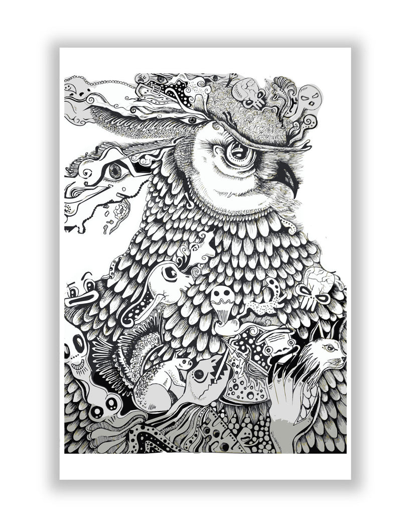 Art Posters Online India Line Art Doodle Owl Digital Sketch Poster